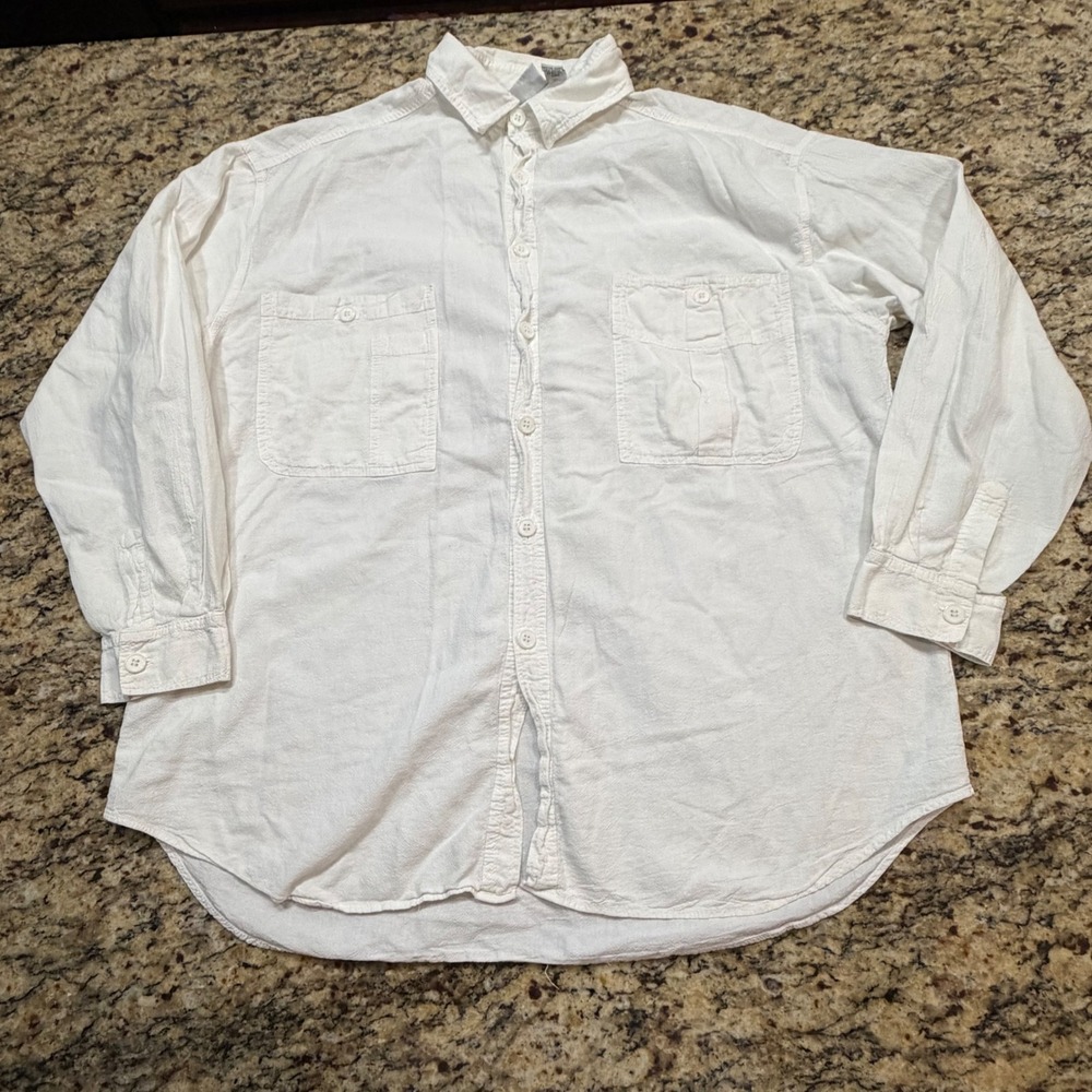 Vintage Chicos Design White Cotton Button Down Shirt Textured Gauze Size 3